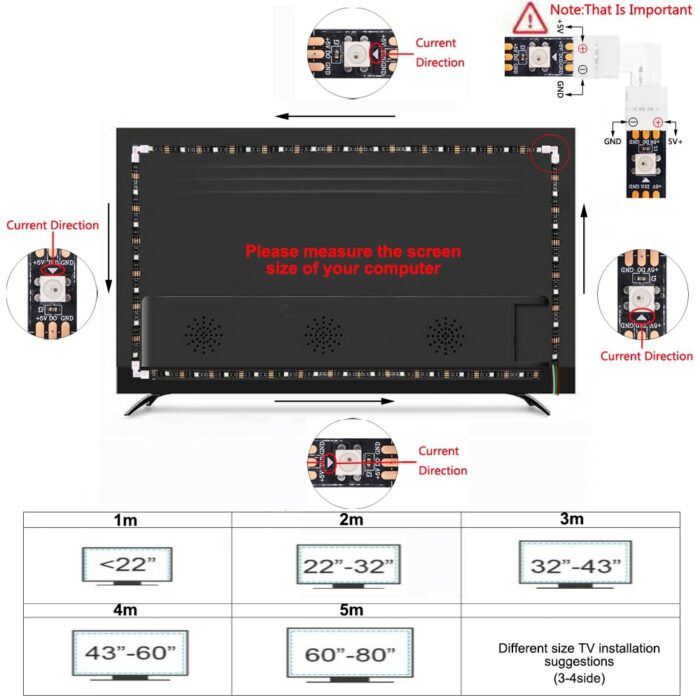 Led Strip Light Bluetooth Music Control DIY Ambient TV Computer Dream Screen Backlight Addressable WS2812B DC5V 5