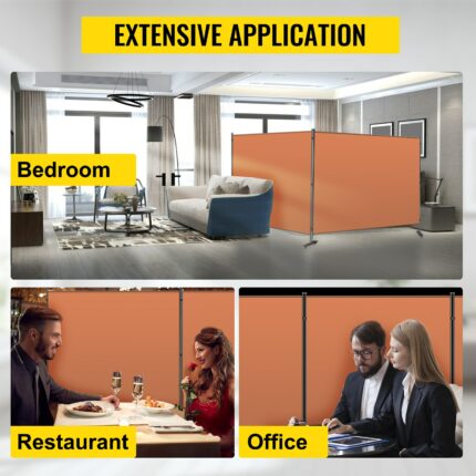 VEVOR Orange Office Partition Room Divider Wall with Lockable Universal Wheels 216x72 Inch 3-Panel for Bedrooms Conference Rooms 2