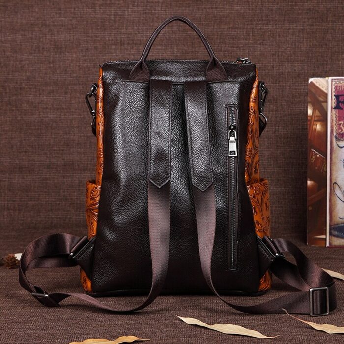 Women Embossed Rucksack First Layer Cowhide Knapsack Girls School Bag Female Daypack Travel Genuine Leather Ladies Backpack New 4