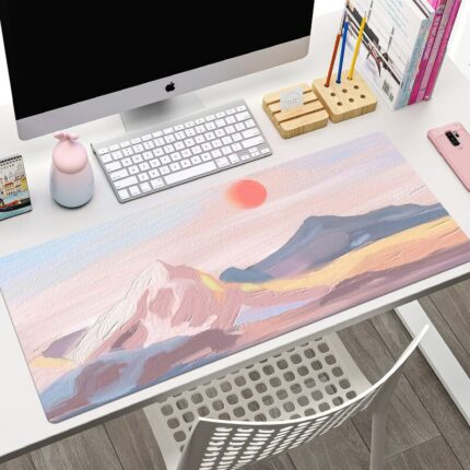 Nordic Oil Painting Mouse Pad Oversized Lock Edge Laptop Keyboard Student Gaming Desk Pad Office Supplies Simple Art 900-400-3mm 1