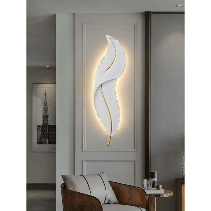 Modern Feather Wall Lamp Resin Home Decor Led Bedroom Bedside Living Dining Room Corridor Tv Background Sconces Lighting Fixture 4