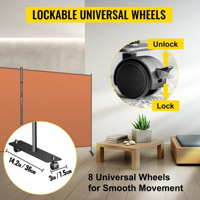 VEVOR Orange Office Partition Room Divider Wall with Lockable Universal Wheels 216x72 Inch 3-Panel for Bedrooms Conference Rooms 5