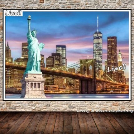 The Statue Of Liberty And Brooklyn Bridge Diamond Embroidery Painting Art New York Landscape Mosaic Cross Stitch Wall Decor 2