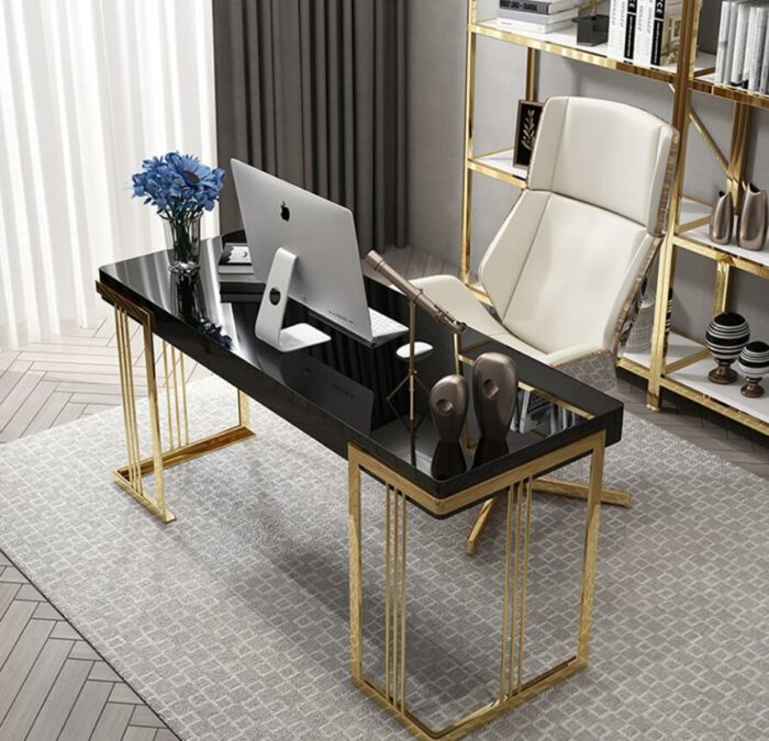 Modern light luxury desk Nordic stainless steel computer desk simple modern desk home study desk 4