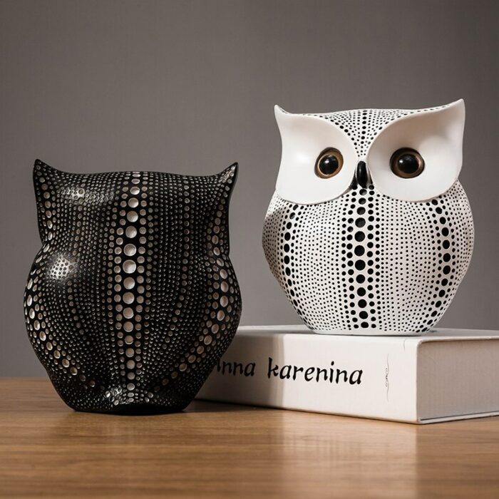 Nordic Black White Owl Statue Home Decoration Accessories Modern Creative Resin Figurines Office Decoration Abstract Sculpture 3