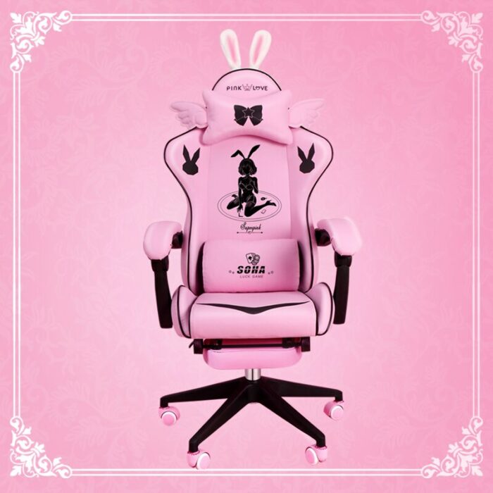 New Pink Bunny Girl Cartoon Game Live Gaming Chair Home Comfortable Girl Cute Adjustable Computer Chair Makeup Stool 4