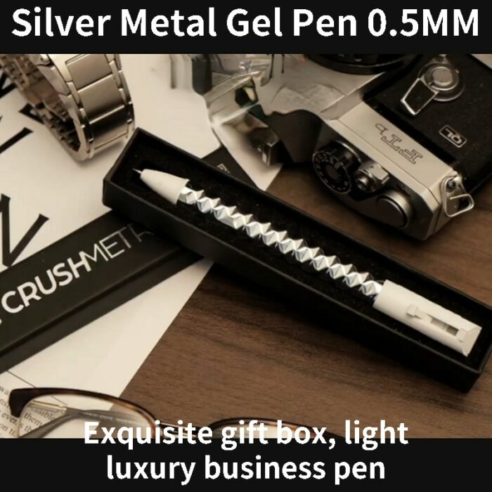 New High-end Deformation Pen Smoothly Press Telescopic Office Metal Single Silver Neutral Pen 0.5MM Gift Box Decompression Pen 1