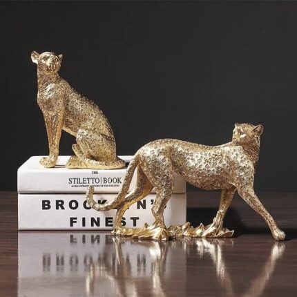 Retro Cheetah Statue Animal Figurine Panther Leopard Sculpture Home Office Table Desktop Decor Ornaments Gifts 1