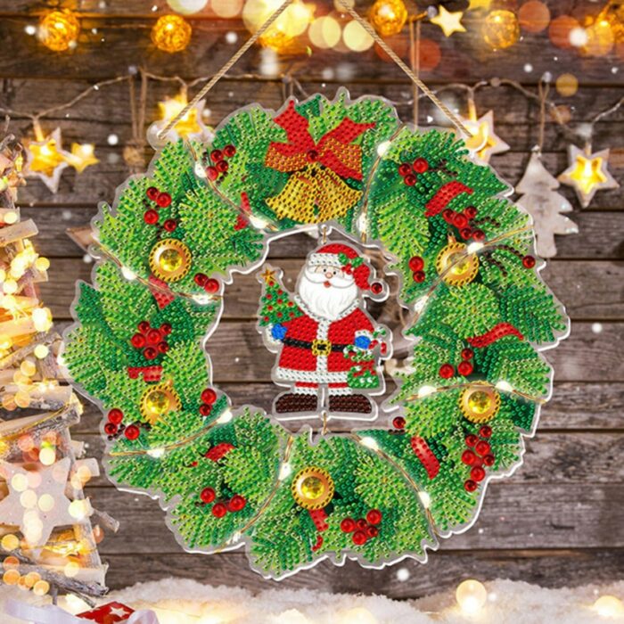 Christmas Diamond Embroidery Kit Special Shaped Drill Diamond Painting Wreath with LED Light diamond Art Home Wall Decor 3