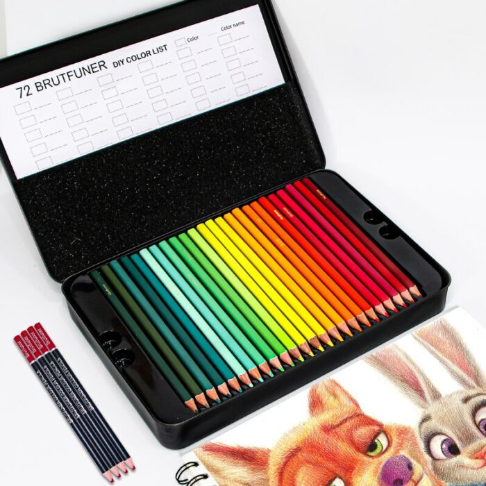 Brutfuner 72/120/180Colored Pencils Professional Set Tin Box Square Trendy Pastel for Drawing Art Sketching Shading Coloring Tin 3