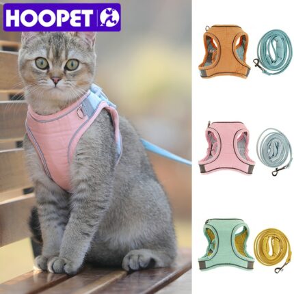 HOOPET Outdoor Cat Leash Vest Mesh Breathe Adjustable Harnesses for Cats Harness Chest Braces Leads Vest Cat Waterproof Collar 1