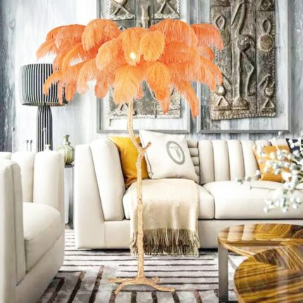 Ostrich Feather Floor Lamp Nordic All Copper Tripod Floor Light for Living Room Decoration Home Resin Standing Lights Furniture 1