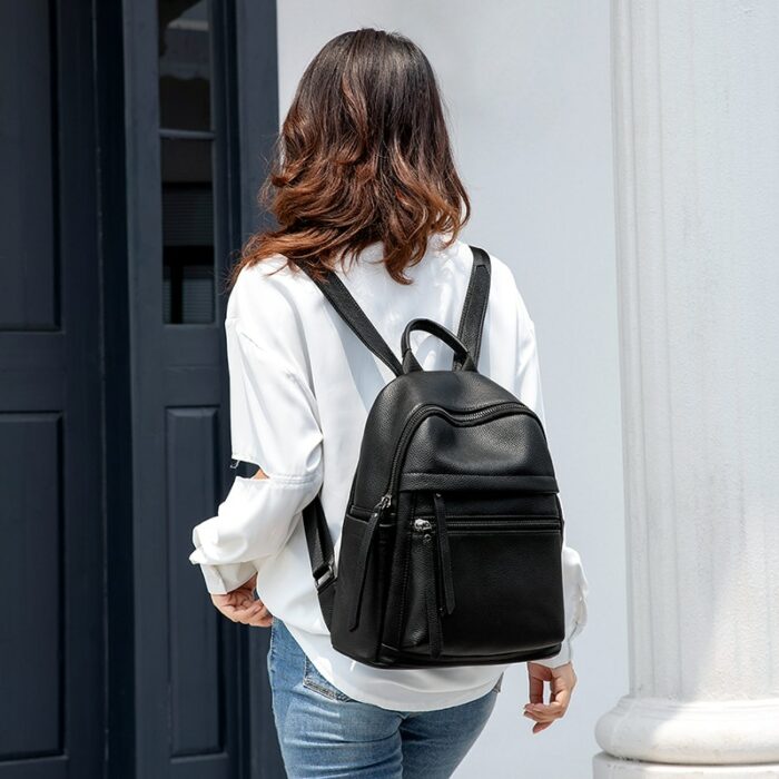 ZENCY Soft 100% Genuine Cow Leather Black Accessories Women's Backpacks Lady First Layer Cowhide Female School Book Backpack Bag 5