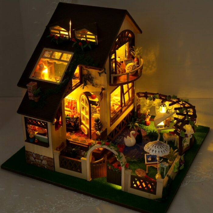 DIY Dollhouse Kit Apartment Loft Wooden Miniature Doll Houses with Furniture LED Lights for Children Birthday Gift 3