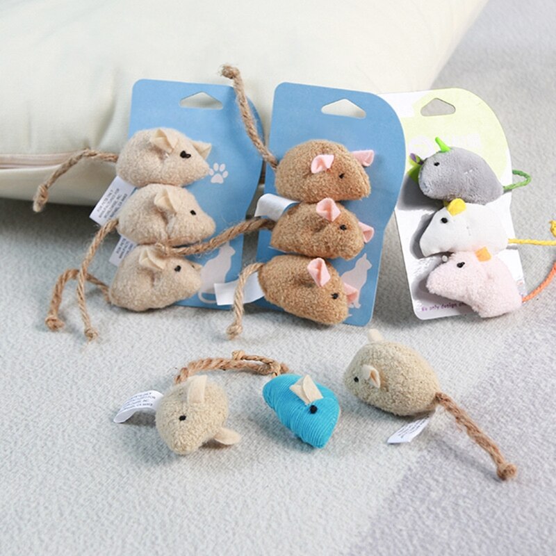 3x Plush Mouse Toy for Pet Cat Bright Colored Rat Play-Catch Rats Kitten Interactive Mice Toys for Indoor Cats Y5GB 1