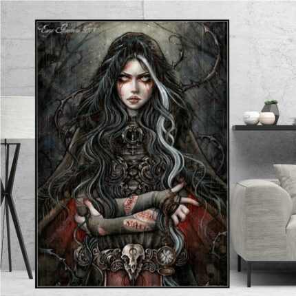 Chilean Painter Vampire Girl Witch Wall Art Home Decor Diamond Painting Mosaic DIY Full Drill Square Cross Stitch Kit Embroidery 1