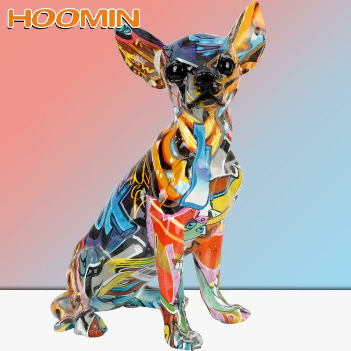 HOOMIN Decorations Home Painted Graffiti Color Dog Simple Creative Resin Crafts Wine Cabinet Office Living Room Decorations 1