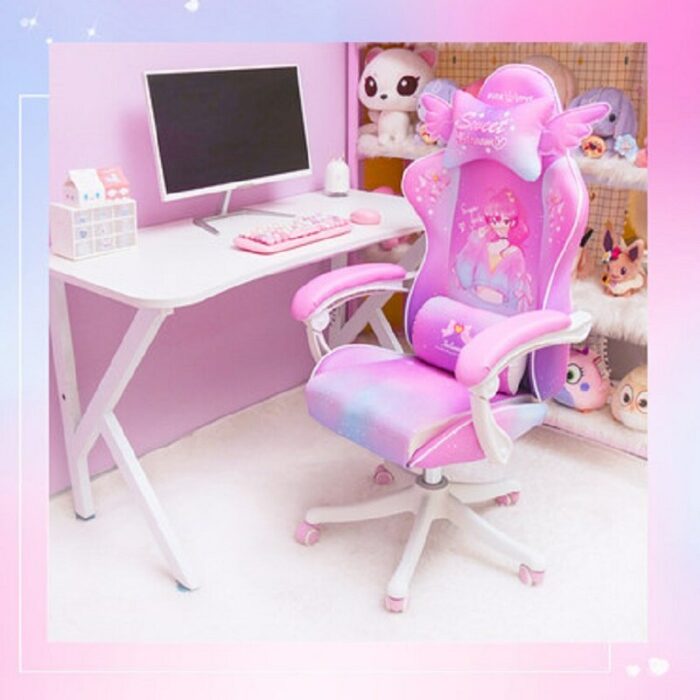 Hot Sale New Pink Cartoon Game Live Gaming Chair Home Comfortable Girl Cute Computer Chair Makeup Stool Adjustable Transfer Sofa 6