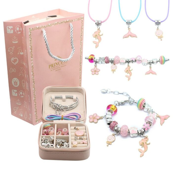 Jewerly Making Kit Gift For Girls Bracelet Necklaces Present Alloy Beads Set Handmade DIY Child Beaded Bracelet With Storage Box 6