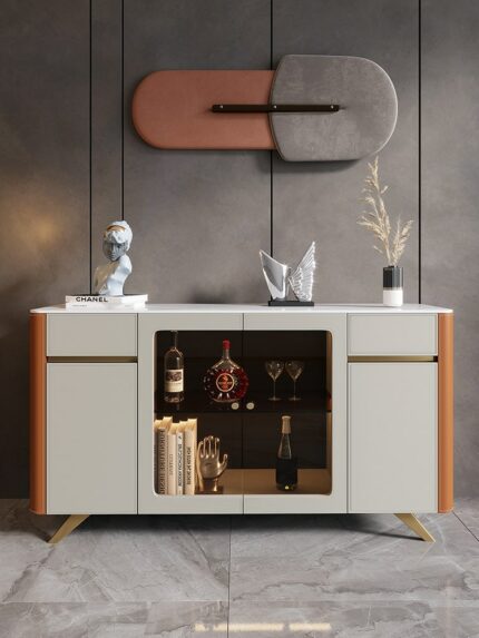 Italian luxury saddle leather sideboard small-sized household lockers against the wall entrance cabinet rock plate tea cabinet 1