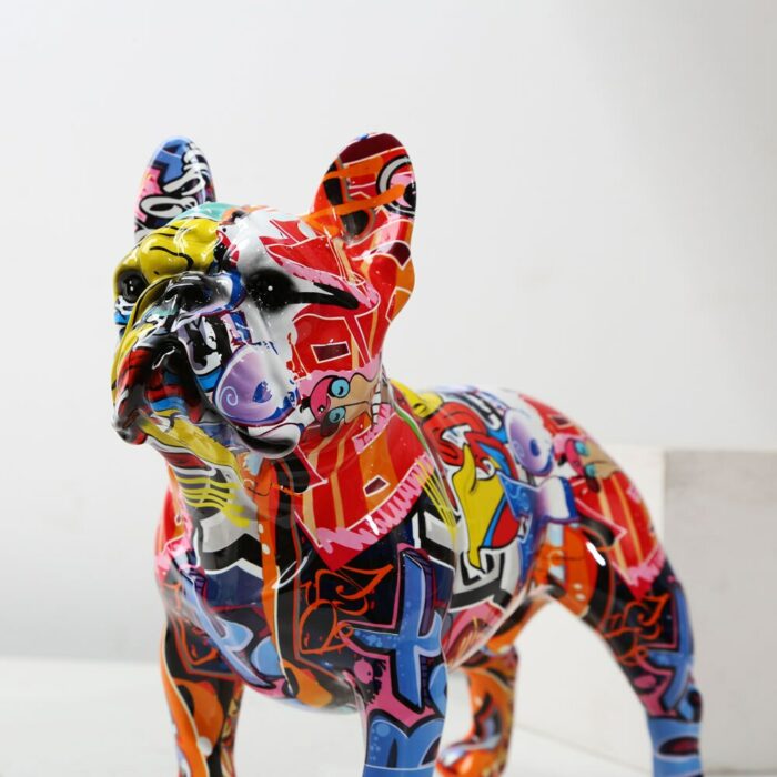 Creativity Modern Colorful French Bulldog Statue Wholesale Graffiti Office Ornaments Printing Resin Dog Home Decor Crafts 6