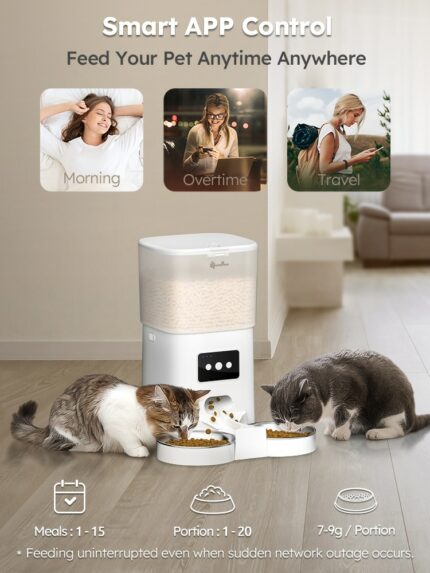 DownyPaws 6L Automatic Pet Feeder Cat Food Dispenser WiFi APP Control For Cats Dogs Pet Dry Food Accesories Stainless Steel Bowl 2