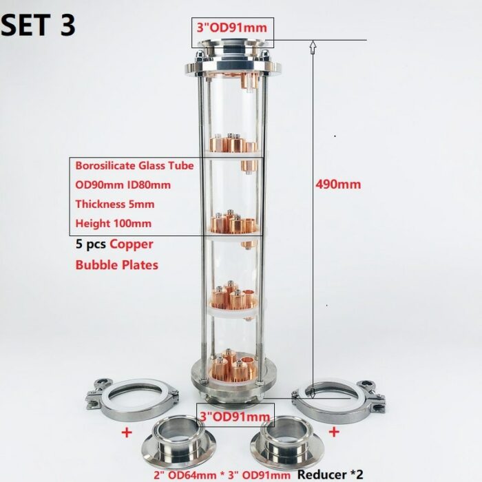 3"(76mm)OD91 Distillation Column With 5pcs Copper Bubble Plates For Distillation,5-Layer High Quality Glass Rectification Column 5