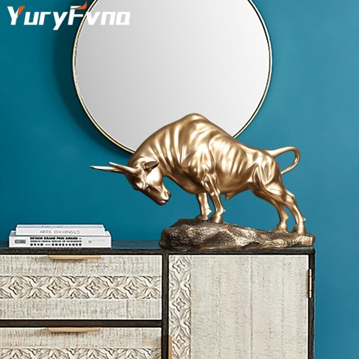 YuryFvna Cold Cast Bronze Bull Sculpture Statue Home Resin Animal Jewelry Home Bar Office Window Decoration Cafe 3