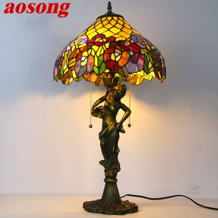 AOSONG Tiffany Table Lamp LED Creative Exquisite Color Glass Desk Light Decor For Home Study Bedroom Hotel Bedside 1