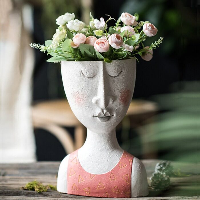 Face Head Flower Planter Resin Flower Pot Vase With Drain Holes Succulent Cactus Container Tabletop Decor Office Home Decor 3