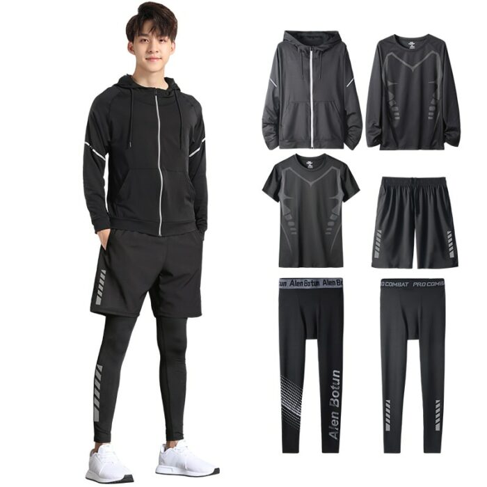 Running Tracksuits Men's Running Sets Reflective Jogging Basketball Soccer Shirt Pants Gym Tights Husband Sport Training Clothes 1