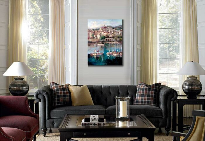 Hand painted Beautiful Mediterranean Harbor Venice oil paintings modern artwork for office wall decor 2