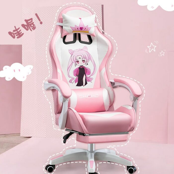 New Cute Cartoon gaming chair girls pink reclining computer chair home comfortable anchor live chair Internet cafe gamer chair 1