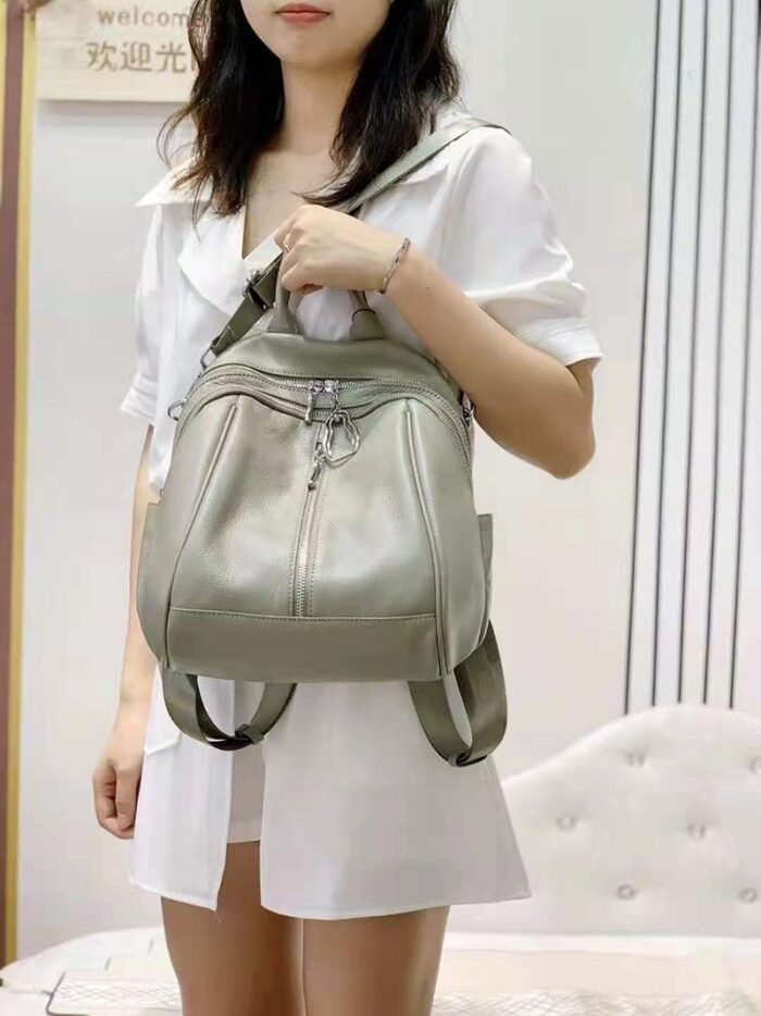 2022 NEW Silver Hardware Genuine Leather Women's Backpack Nature Calfskin Cowhide Large Capacity White Apricot Knapsack Rucksack 6