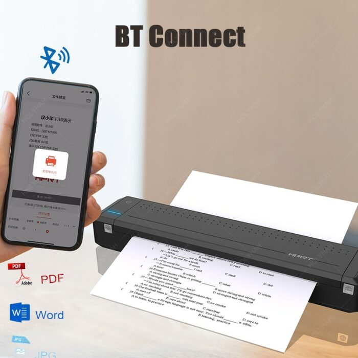 A4 Printer Direct Thermal Transfer Printer Mobile Printer Portable Photo Printer Bluetooth 300dpi wth 1Pcs Ribbon 2