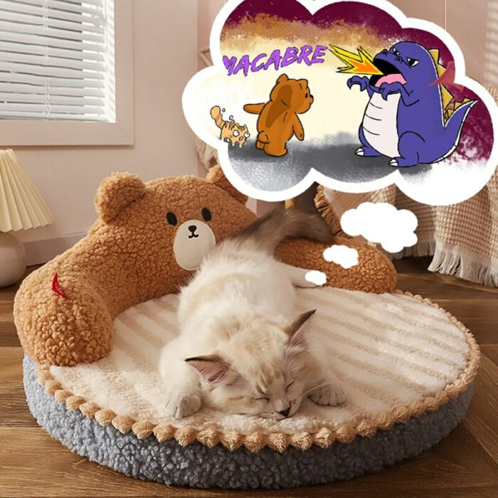 Hoopet Cat Sofa Bear Shape Mat for Small Dog Cat Washable Cave Cat Nest Dog Kennel Sponge Pad for Puppy Kitten Sleeping Artifact 4