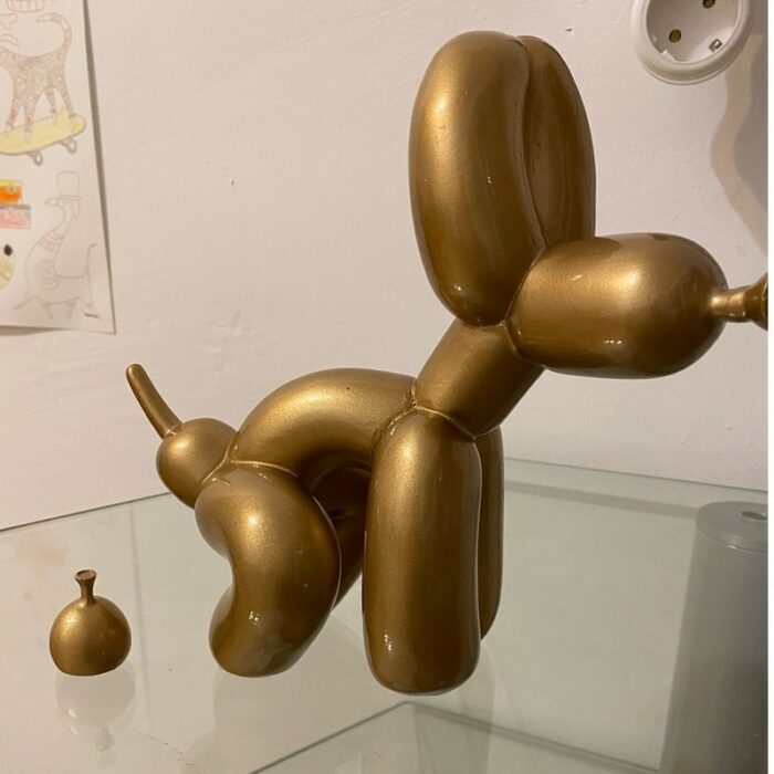 Balloon Dog Doggy Poo Statue Resin Animal Sculpture Home Decoration Resin Craft Office Decor Standing black gold 3