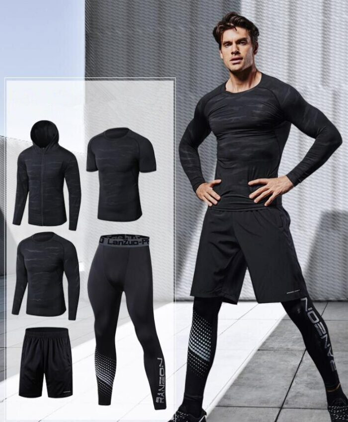 Quick Dry 5PCS Running Set Men Compression Basketball Running Sports Suits Gym Fitness Sportswear Running Jogging Tights Clothes 3