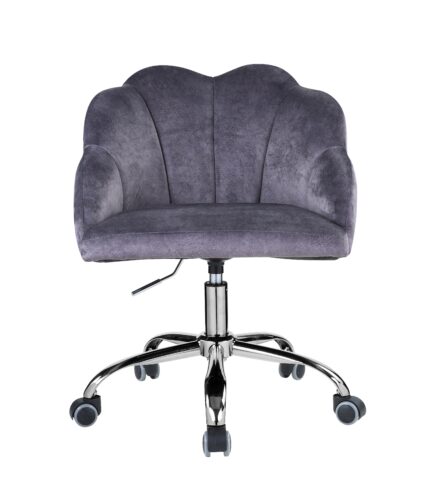 Office Chair Dark Gray Velvet Chrome Finish Room Bedroom 360 Degree Swivel Roller Upholstered Elastic Sponge Fabric Comfortable 2