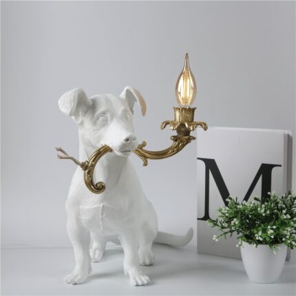 Resin Engraved Spotted Dog Table Lights Designer's Nordic Retro Bedroom Lamp Textile Study Home Deco Children's Room Desk Lamps 2