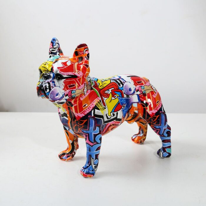 Creativity Modern Colorful French Bulldog Statue Wholesale Graffiti Office Ornaments Printing Resin Dog Home Decor Crafts 5