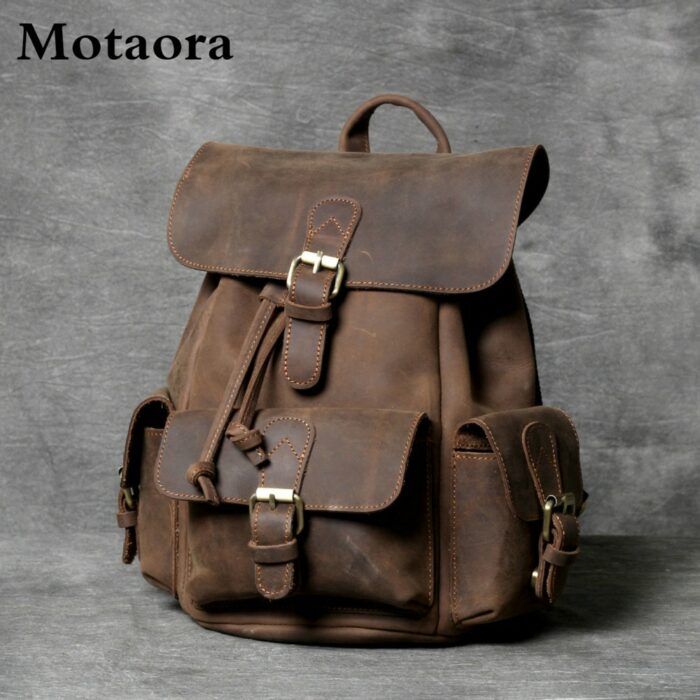 MOTAORA Women's Backpack Crazy Horse Cowhide Bags For Women Handmade Genuine Leather Backpacks For 11" IPAD Pro Retro Casual Bag 1