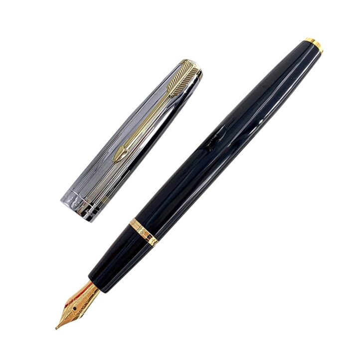 YongSheng 601A fountain pen 18K gold nib 925 brushed silver cap gold clip double ball vacuum piston large capacity gifts pens 3