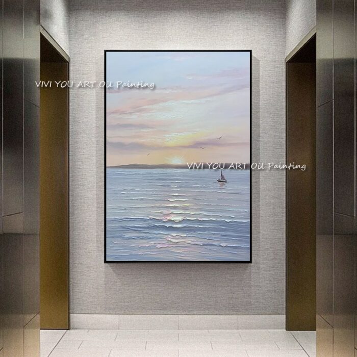 The Special Sunrise View Sea Seascape Hand Painted Oil Paintings on Canvas Abstract Palette Wall Picture for Home Office Decor 4