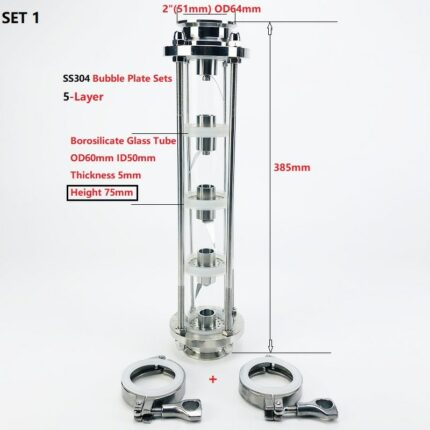 NEW 2'(51mm) OD64 SS304 Distillation Tower For Household Wine Making, 5-Layer High-Quality Glass Tower. Moonlight Distiller 2