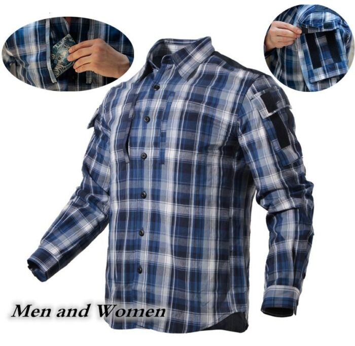 Outdoor Plaid Tactical Shirt Spring Men Women Long Sleeve Hiking Camping Fishing Shirt Combat Training Military Uniform Camisa 1