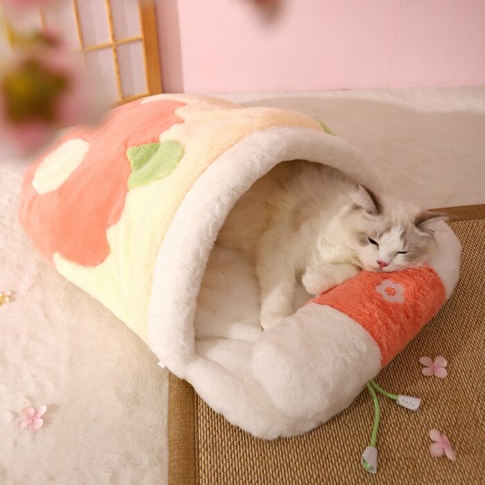 Hoopet Japanese Winter Thick Cat Sleeping Bed Removable Pillow with Funny Cat Rope Warm Cushion for Cats Puppy Dog Sofa Pet Bed 3