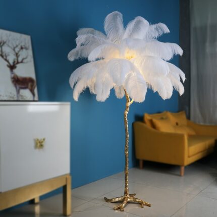 Ostrich Feather Floor Lamp Nordic All Copper Tripod Floor Light for Living Room Decoration Home Resin Standing Lights Furniture 2