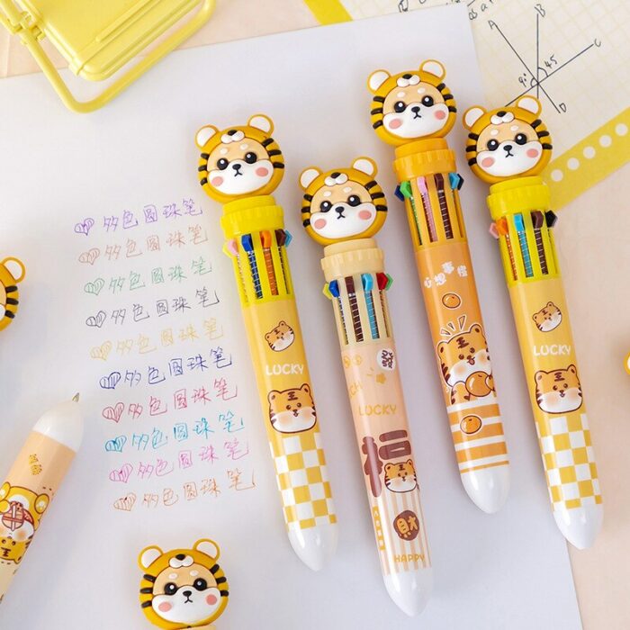 20Pcs/Lot Cute Tiger 10 Color Ballpoint Pen Cartoon Retractable Ball Point Pens Graffiti Pen Office Supplies School Stationery 2