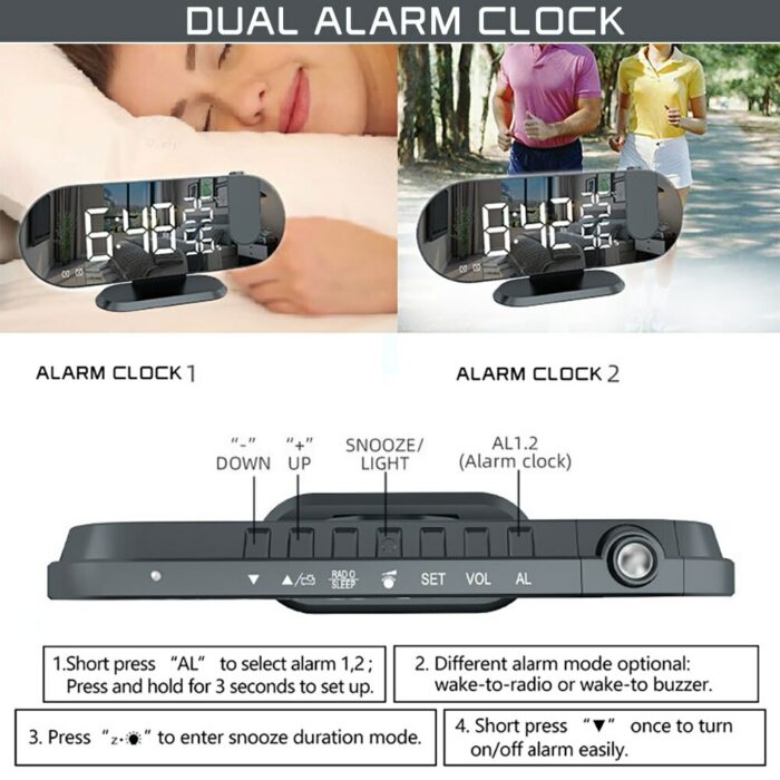 LED Digital Alarm Clock Watch Table Electronic Desktop Clocks USB Wake Up FM Radio Time Projector Snooze Function 2 Alarm 4